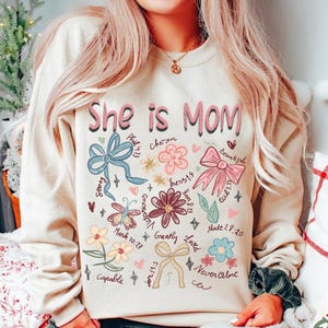 She is Mom Coquette Png, Christian Mama Png, Boho Floral Mama Png, Mom Png, Mother’s Day Gift Png, Wildflower Mama Png, Bible Verses Png