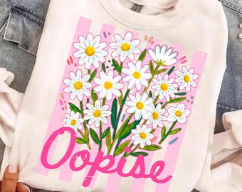 Striped Everyday Oopsie daisy Png, Girly Floral Trendy Design Women, Cute Preppy Print Summer Watercolor Trending Daisy Floral