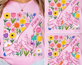 Custom Hands Boho Floral Mom/ Grandma and Childs Png Bundle, Mother's Day Mama Png, Custom Name Hand Kid Names, Gift Best Mom Ever