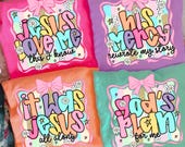 Preppy Bible Verse Bundle PNG, Jesus loves me, His mercy rewrote my story, Religious PNG, Trendy Png,  Millennial , Coquette Png,Brushstroke