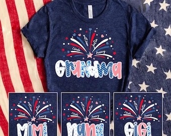 4th of July Grandma T Shirt, Custom Grandma Shirt with Kids names shirt, Patriotic 4th of July Tee Shirt for Independence Day Grandma Shirt