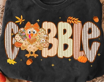 Preppy Gobble Turkey Seersucker PNG, Thanksgiving Gobble PNG, Faux Glitter Png, Trendy Png,  Fall PNG, Girly Fall Png, Autumn, Thanksgiving