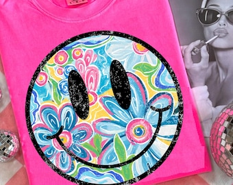 Retro Smiley Floral Summer Vibes Png, Happy Floral Summer Sublimation Design, Watercolor Daisy Summer Vibes Png, Trendy Summer Shirt Design