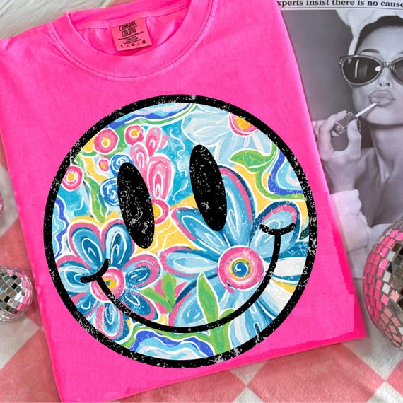 Retro Smiley Floral Summer Vibes Png, Happy Floral Summer Sublimation Design, Watercolor Daisy Summer Vibes Png, Trendy Summer Shirt Design