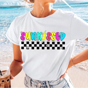Checkered Neon Sunkissed PNG, Vacation Png, Bright Summer Shirt Design, Beach PNG, Sun png, Vacation png, Colorful Summertime png Women