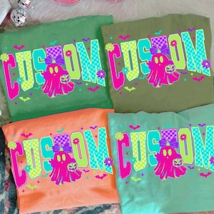 Custom Neon Halloween Ghost Name Png, Halloween Neon Checkered Png, Spooky Mama Png, Spooky Season Png, Halloween Cute Neon Ghost, Design