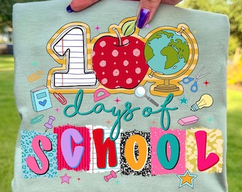 Preppy 100 Days of School Glitter PNG, Coquette Teacher Pencil Bow Design, Apple/ Backpack 100 Days Smarter Png, Pink Girls 100th Day Bow