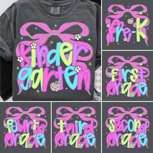 Preppy Back to School PNG Neon Bundle, Coquette Kindergarten Pre-K 1st 2nd 3rd 4th Grade Png, Girly Pink Bow, Hand Drawn,Colorful