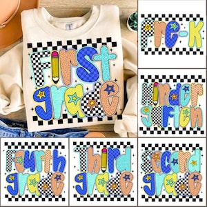 Retro Back to School Boys PNG Bundle, Kindergarten Kid Design, First Day Shirt PNG, Pre-K to Fourth Grade Png, School Boy Sublimation File