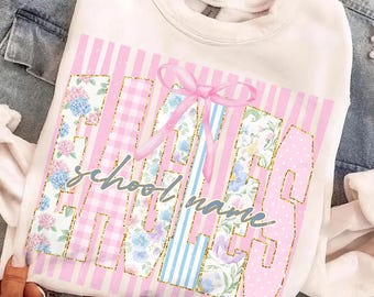 Custom Mascot Neon Coquette Floral Striped PNG, School Spirit Design, Neon Test Day PNG, Floral Varsity Letters, Back To School, Test Day