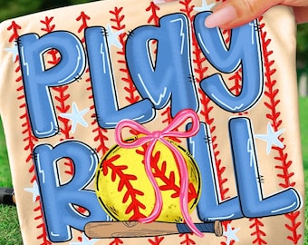 Preppy Softball Play Ball Stripes Lace Png, Softball Coquette Bow Png, Softball Mama Sublimation Design, Game Day Design Watercolor