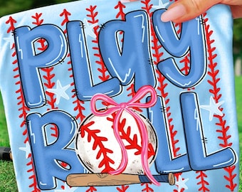 Preppy Baseball Play Ball Stripes Lace Png, Baseball Coquette Bow Png, Baseball Mama Sublimation Design, Game Day Design Watercolor