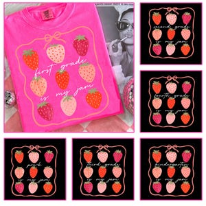 Kindergarten Is My Jam Bundle PNG, Strawberry Back to School Girls Boys Shirt Design, Coquette Teacher, Kinder Team First Day Of School Png