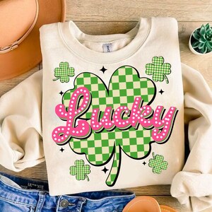 Checkered Lucky St Patrick&#39;s Day Coquette Png, St Patricks day png, Four Leaf Clover png, St Patrick, St Pattys day png,Retro St Patrick day