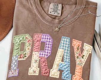 Pray Png, Faux Quilted Religious Shirt PNG, Faux Embroidered Easter Christian Sublimation, Varsity Faith Png, Preppy Cottagecore Jesus Png