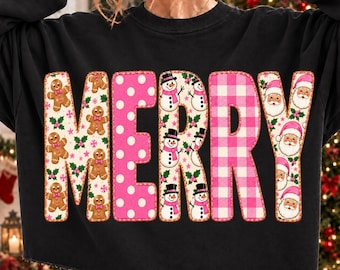 Retro Pink Merry Christmas Polka Dots Png, Christmas Tree Outline Png, Gingerbread/Santa, Holiday Png, Xmas Snowman, Aesthetic,Distressed