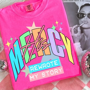 His Mercy rewrote my story Preppy Png, Christian women Png, Preppy Everyday Jesus Floral png, Bible verse png, Jesus sublimation, Checkered
