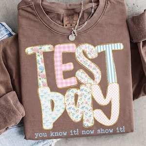 Preppy Test Day Floral Coquette Bow PNG, You Know It Now Show It PNG, Grandmillennial Glitter Png, Teacher Motivation Design, School Testing image 1