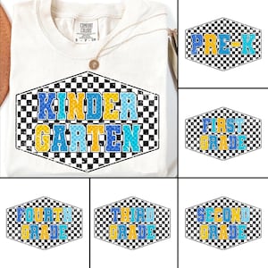 Retro Back to School Boys Checkered PNG Bundle, Kindergarten Kid Design, First Day Shirt PNG, Pre-K to Fourth Grade Png, School Boy File