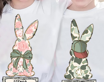 Personalized Floral Kid Name Easter Bunny Png, Boy Girl Easter Png, Toddler Kids Easter Png, Brushstroke, Coquette Bow, Easter Bunny Png