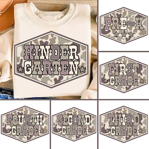 Retro Back to School Boys Old Camo PNG Bundle, Kindergarten Design, First Day PNG, Pre-K to Third Grade Png,School Boy Sublimation