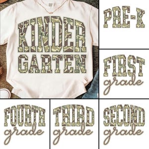 Retro Back to School Boys Old Camo PNG Bundle, Kindergarten Design, First Day PNG, Pre-K to Third Grade Png,School Boy Sublimation