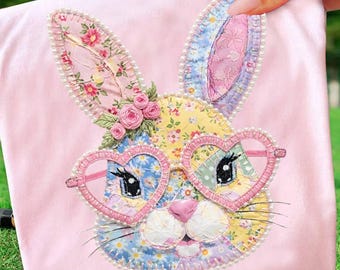 Floral Bunny Patchwork PNG, Trendy Easter PNG, Floral Retro Easter  Png, Cottage Core Gingham Patchwork PNG, Easter Spring Patchwork png