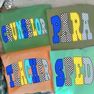 Checkered Neon School Occupation PNG Bundle, Back to School Teacher Sped Para Counselor, Preppy First Day of School Girly Png, Colorful
