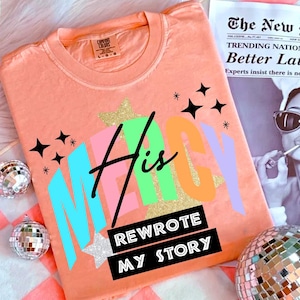 His Mercy rewrote my story Preppy Png, Christian women Png, Preppy Everyday Jesus Floral png, Bible verse png, Jesus sublimation, Checkered