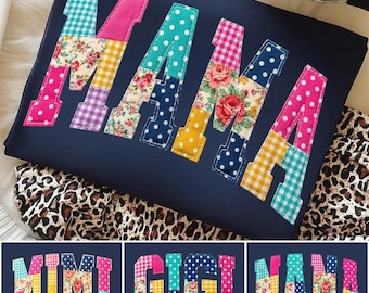 Pastel Mama Patchwork Floral Png Bundle, Mimi Gigi Nana Floral Faux Embroidered, Mama Summer Png, Quilt Patchwork Png, Cottagecore