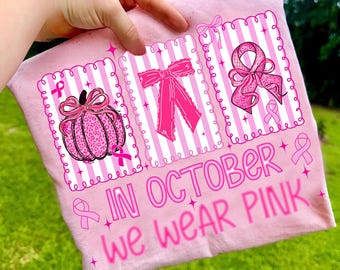 In October We Wear Pink Png Breast Cancer Pumpkin Png, Pink Ribbon Splatter Png, Breast Cancer Awareness Png, Faux Glitter Png, Pink Ribbon
