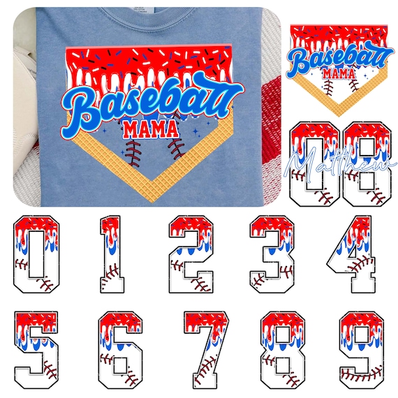 Personalized Baseball Mama Drip Varsity Glitter png, Baseball Ice Cream Drip png, Red White Blue Drip, 4th July Drip png, Baseball Numbers