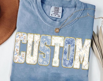 Retro Custom Floral Blue Toile Coquette Bow Glitter Png Bundle, Grandmillennial Floral Png, Mimi Gigi Nana Floral Png, Cottagecore Mama Png