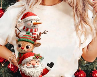 Faux Yarn Vintage Christmas Santa PNG, Christmas Snowman Png, Popular Christmas Png, Santa and Reindeer Png, Small Town Christmas Yarn Png