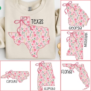 Coquette States Preppy Png Bundle, States Colorful Floral States Georgia Png, Florida Png, Alabama Png, Mississippi Png, Texas Png