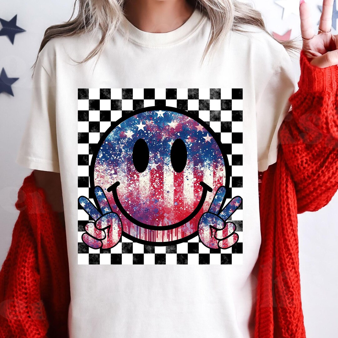 4th of July Smiley Glitter Checkered PNG, 4th of July Png, Independence ...