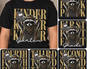 Retro Raccoon Back School Boy PNG, Back to School Raccoon PNG, Pre-K to Foruth Grade Png, School Boy Png, Kids Back To School Png