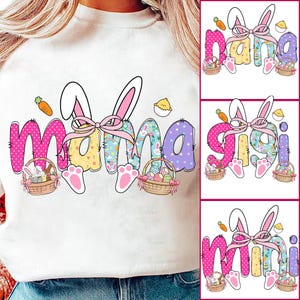 Mama Easter Coquette Png, Happy Easter PNG, Easter Png Bundle, Mini, Nana, Gigi, Retro Easter Egg Png, Easter Bunny Png, Floral Spring Png