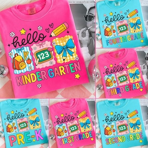 Preppy Back to School PNG Neon Bundle, Coquette Kindergarten Pre-K 1st 2nd 3rd 4th Grade Png, Girly Pink Bow Png, Hand Drawn, Colorful