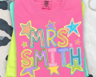 Custom Preppy Teacher Back To School Brushstroke Stars Coquette Bow Png, Pencil Bow, School Occupation, Colorful, Dots, Doodle Sublimation
