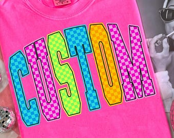 Custom Neon Checkered Disstressed Bundle, Neon Mama Png, Custom Name Lightning Bolt, Cool Mom Designs Women, Bright Rock Mama Gifts For Her