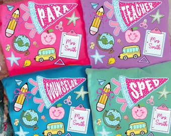 Custom Teacher Pennant Png, Preppy Coquette Teacher Png, School Supplies Shirt, First Day of School Png, Back To School, School Occupation