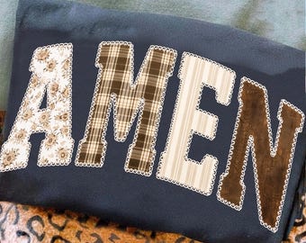 Amen Png, Floral Plaid Religious Shirt PNG, Faux Embroidered Easter Christian Sublimation, Varsity Faith Png, Preppy Cottagecore Jesus Png