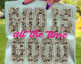 God Is Good All The Time PNG, Trendy Retro Distressed Camo Christian PNG, Retro Faith Png, Jesus Png, Bible Verse Png, Religious Shirt Png