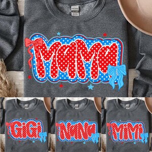 Preppy Stripes American Mama Glitter Coquette PNG, 4th of July Mom Png, Stars Stripes, USA Nana Mimi Gigi Png, Retro American Independence
