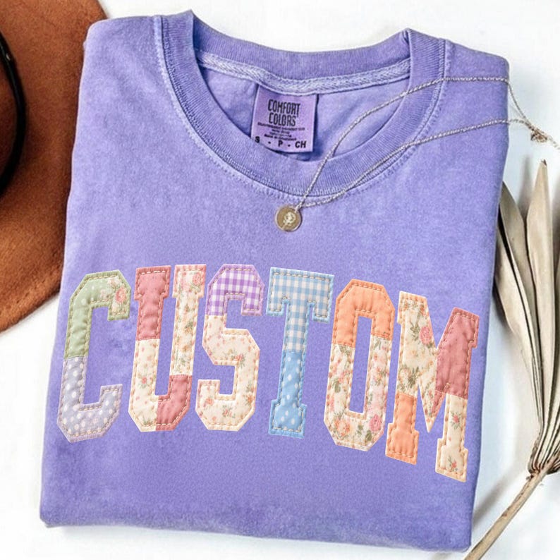 Patchwork Floral Custom Png, Grandma Core Png, Faux Embroidered Mom Shirt Design, Varsity Mom Png, Mothers Day Png, Cottagecore image 2