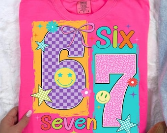 Sechs Sieben Smiley Png, Viral lustig Spruch 6 7 Png, Trending Social Media Humor Png, niedlich 6 7 Png, Internet Witz Shirt Design,