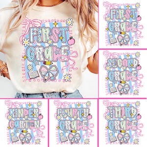 Floral First Day of School Coquette Bow Design, Back to School Bundle Png, Girly Checkered Coquette, Coquette Kindergarten Pre-K 1st 2nd 3rd