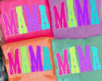 Neon Checkered Mama Disstressed Bundle, Neon Mama Png, Lightning Bolt Motherhood, Cool Mom Designs Women, Bright Rock Mama Gifts For Her