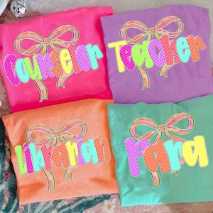 School Occupation PNG Neon Checkered Bundle, Back to School Teacher Sped Para Counselor, Preppy First Day of School Girly Png Colorful
